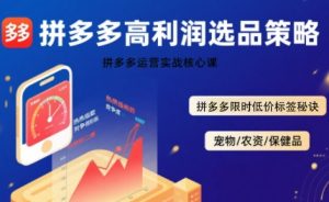 拼多多选品暴利技术实战课，拼多多高利润选品策略，拼多多限时低价标签秘诀-KJ分享
