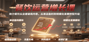 餐饮运营增长课,助力餐饮从业者破局内卷,从单店盈利到规模化发展转型升级-KJ分享