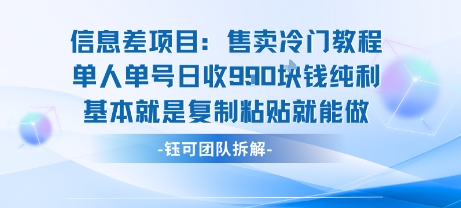 信息差项目：售卖冷门教程单人单号日收9张纯利基本就是复制粘贴就能做-KJ分享