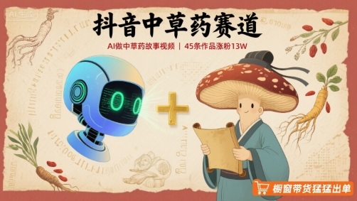 抖音中草药赛道，用AI做中草药故事视频，45条作品涨粉13W，橱窗带货猛猛出单-KJ分享