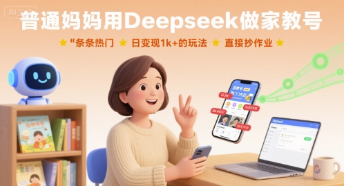 普通妈妈用Deepseek做家教号，条条热门，日变现1k+的玩法，直接抄作业-KJ分享