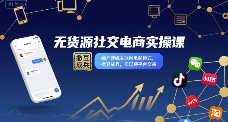 无货源社交电商实操课，绕开传统互联网电商模式，撒豆成兵，实现跨平台交易-KJ分享