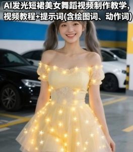 AI发光短裙美女舞蹈视频制作教学,视频教程+提示词(含绘图词、动作词)-KJ分享