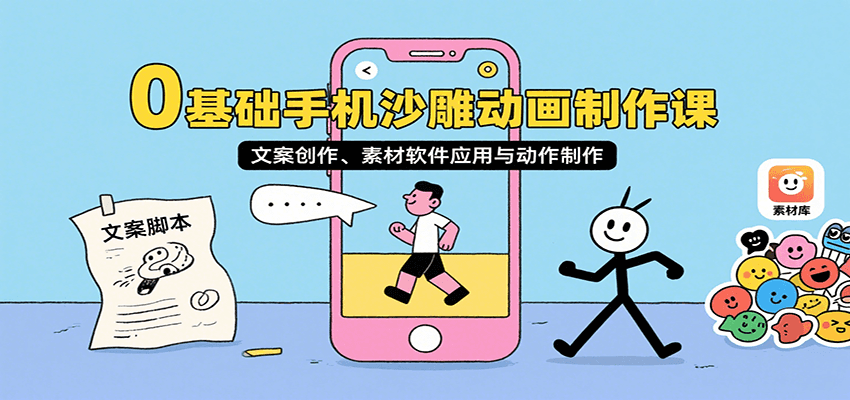 0基础手机沙雕动画制作课，文案创作、素材软件应用与动作制作-KJ分享