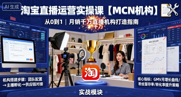 淘宝直播运营实操课【MCN机构】,从0到1做一家月销千W的直播机构-KJ分享