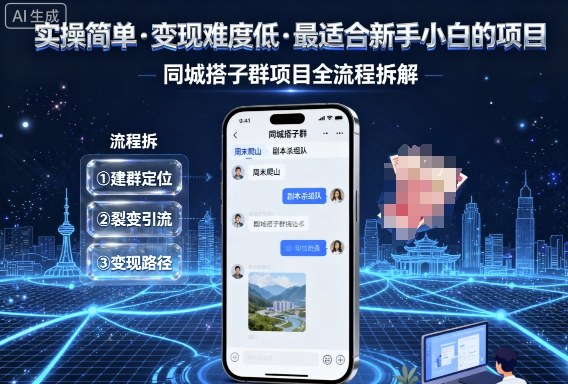 实操简单，变现难度低，最适合新手小白做的项目，每天轻松收入3张，同城搭子群项目全流程拆解-KJ分享