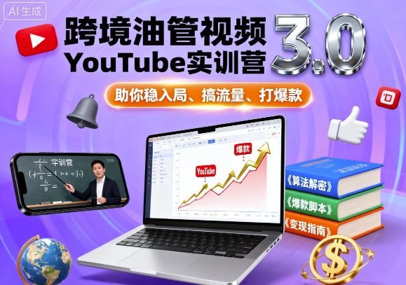跨境油管视频YouTube实训营3.0，助你稳入局、搞流量、打爆款-KJ分享