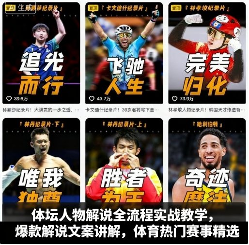 体坛人物解说全流程实战教学,爆款解说文案讲解,体育热门赛事精选-KJ分享
