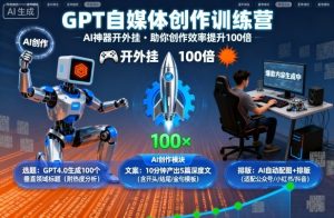 GPT自媒体创作训练营:AI神器开外挂,助你创作效率提升100倍-KJ分享