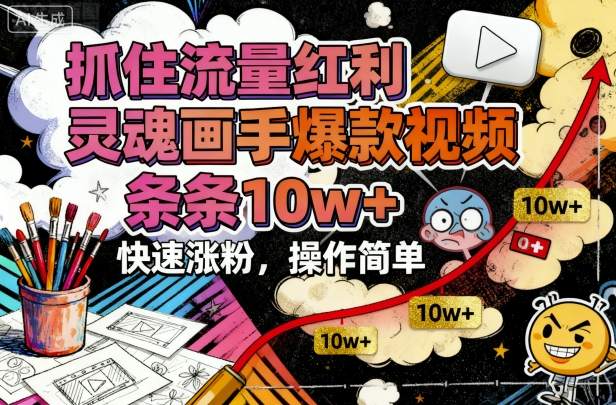 抓住流量红利，灵魂画手爆款视频，条条10w+，快速涨粉，操作简单-KJ分享