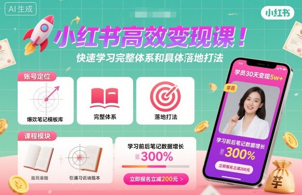 小红书高效变现课,快速学习小红书完整体系和具体落地打法-KJ分享