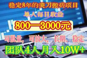 稳定8年的美刀搬砖项目,单人每日收益800—3000.团队4人月入10W+.可线下-KJ分享