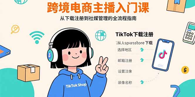 跨境电商主播入门课，TikTok下载注册，支付工具配置，社媒账号管理全流程-KJ分享