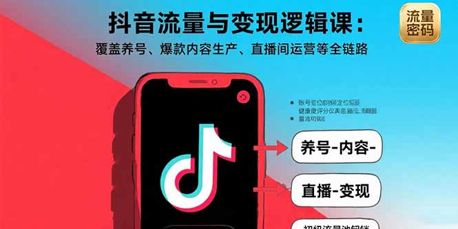 抖音流量与变现逻辑课：覆盖养号、爆款内容生产、直播间运营等全链路-KJ分享
