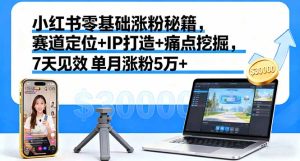 小红书零基础涨粉秘籍,赛道定位+IP打造+痛点挖掘,7天见效 单月涨粉5万+-KJ分享