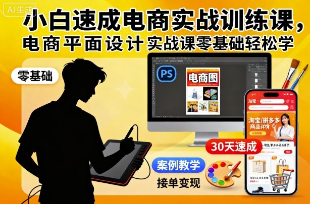 小白速成电商实战训练课，电商平面设计实战课零基础轻松学-KJ分享