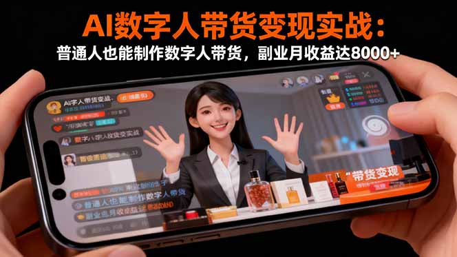 AI数字人带货变现实战：普通人也能制作数字人带货，副业月收益达8000+-KJ分享
