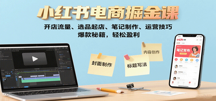 小红书电商掘金课：开店流量、选品起店、笔记制作、运营技巧，爆款秘籍，轻松盈利-KJ分享