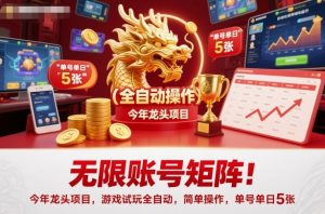 无限账号矩阵！今年龙头项目，游戏试玩全自动，简单操作，单号单日5张-KJ分享