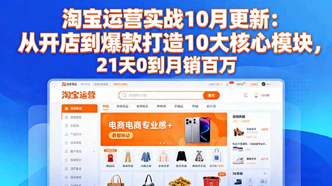 淘宝运营实战10月更新：从开店到爆款打造10大核心模块，21天0到月销百万-KJ分享