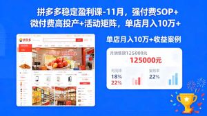 拼多多稳定盈利课-11月,强付费SOP+微付费高投产+活动矩阵,单店月入10万+-KJ分享