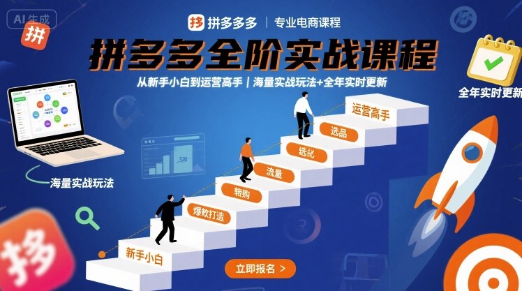 拼多多全阶实战课程,从新手小白到运营高手,海量实战玩法+全年实时更新【2025年10月更新】-KJ分享