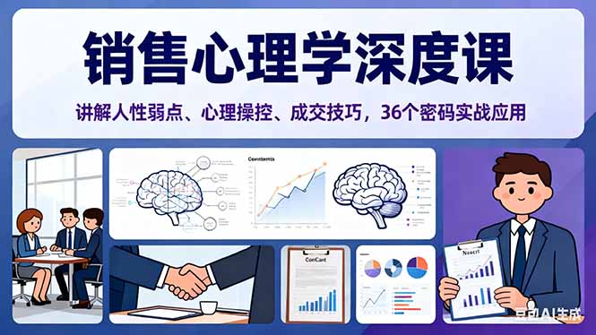 销售心理学深度课，讲解人性弱点、心理操控、成交技巧，36个密码实战应用-KJ分享