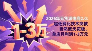 2026年无货源电商2.0:超低费比技术突破自然流天花板,单店月利润1-3万元-KJ分享
