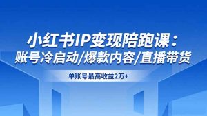 小红书IP变现陪跑课：账号冷启动/爆款内容/直播带货，单账号最高收益2万+-KJ分享