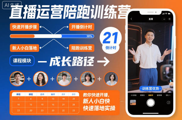 直播运营陪跑训练营，教你快速开播，新人小白快速落地实操-KJ分享