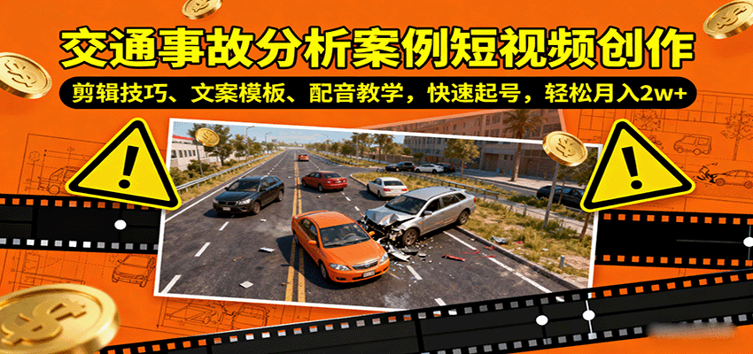 交通事故分析案例短视频创作，剪辑技巧、文案模板、配音教学，快速起号，轻松月入2w+-KJ分享