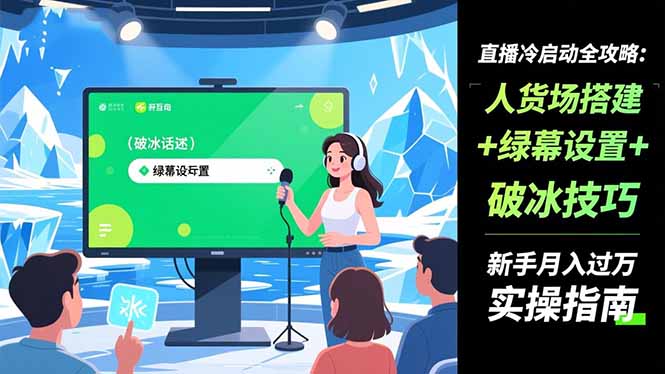 直播冷启动全攻略:人货场搭建+绿幕设置+破冰技巧，新手月入过万实操指南-KJ分享