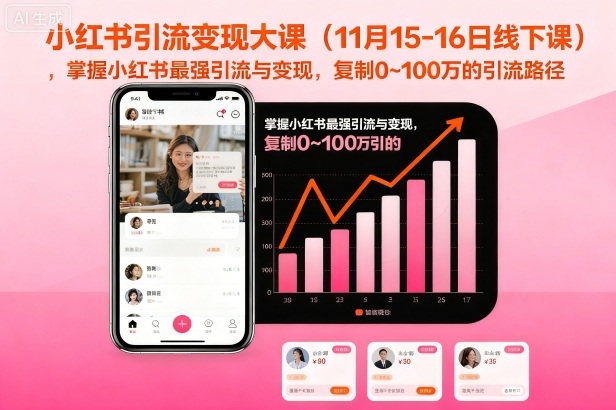 小红书引流变现大课（11月15-16日线下课），掌握小红书最强引流与变现，复制0~100万的引流路径-KJ分享