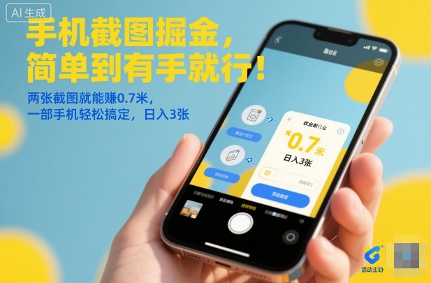 手机截图掘金，简单到有手就行！两张截图就能賺0.7米，一部手机轻松搞定，日入3张-KJ分享