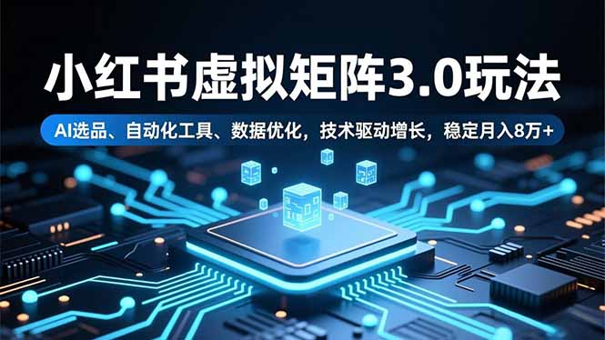 小红书虚拟矩阵3.0玩法，AI选品、自动化工具、数据优化，技术驱动增长，稳定月入8万+-KJ分享