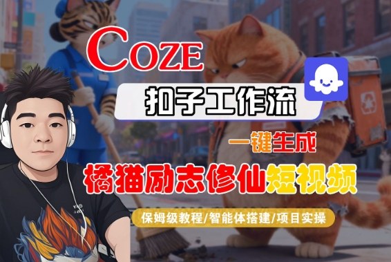 Coze扣子智能体工作流一键生成“橘猫励志修仙“短视频，全流程保姆级教学-KJ分享