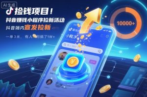捡钱项目！抖音賺钱小程序拉新活动，抖音端内宣发拉新，一单3米，有人半个月搞了1W+-KJ分享