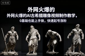 外网火爆的AI古希腊雕像视频制作教学，0基础也能上手做，快速起号涨粉-KJ分享