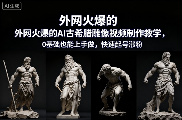 外网火爆的AI古希腊雕像视频制作教学，0基础也能上手做，快速起号涨粉-KJ分享