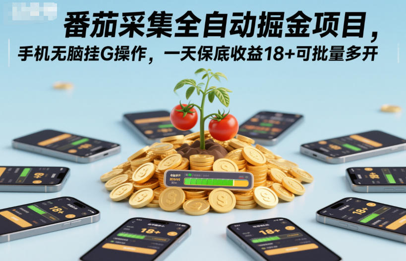 番茄采集全自动掘金项目，手机无脑挂G操作，一天保底收益18+可批量多开-KJ分享