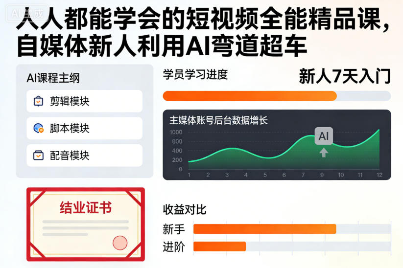 人人都能学会的短视频全能精品课,自媒体新人利用AI弯道超车-KJ分享