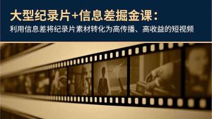 大型纪录片+信息差掘金课：利用信息差将纪录片素材转化为高传播、高收益的短视频-KJ分享