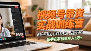 视频号带货实战训练营，无人直播、素材剪辑、选品变现，新手在家创业月入5万+-KJ分享