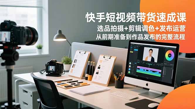 快手短视频带货速成课，选品拍摄+剪辑调色+发布运营，从前期准备到作品发布的完整流程-KJ分享