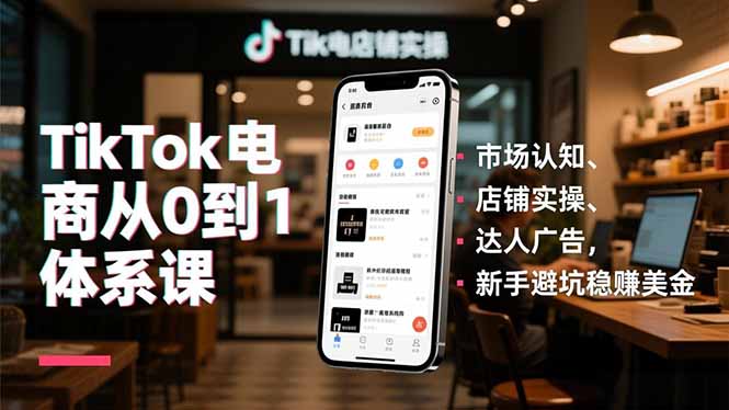 TikTok电商从0到1体系课，市场认知、店铺实操、达人广告，新手避坑稳赚美金-KJ分享