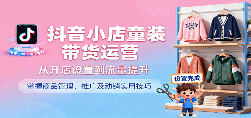 抖音小店童装带货运营，从开店设置到流量提升，掌握商品管理、推广及动销实用技巧-KJ分享