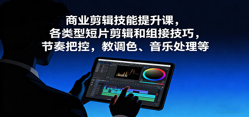 商业剪辑技能提升课，各类型短片剪辑和组接技巧，节奏把控，教调色、音乐处理等-KJ分享