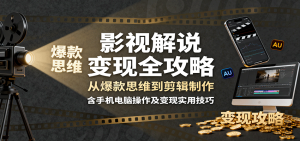 影视解说变现全攻略：从爆款思维到剪辑制作，含手机电脑操作及变现实用技巧-KJ分享