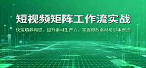 短视频矩阵工作流实战:快速培养网感,提升素材生产力,掌握爆款素材与脚本要点-KJ分享