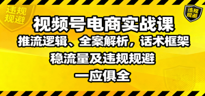 视频号电商实战课:推流逻辑、全案解析,话术框架,稳流量及违规规避等-KJ分享